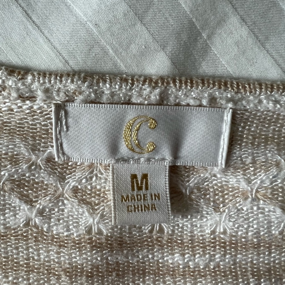 C - White & Tan Light Long Sleeve Knit / Shirt - Picture 8 of 9